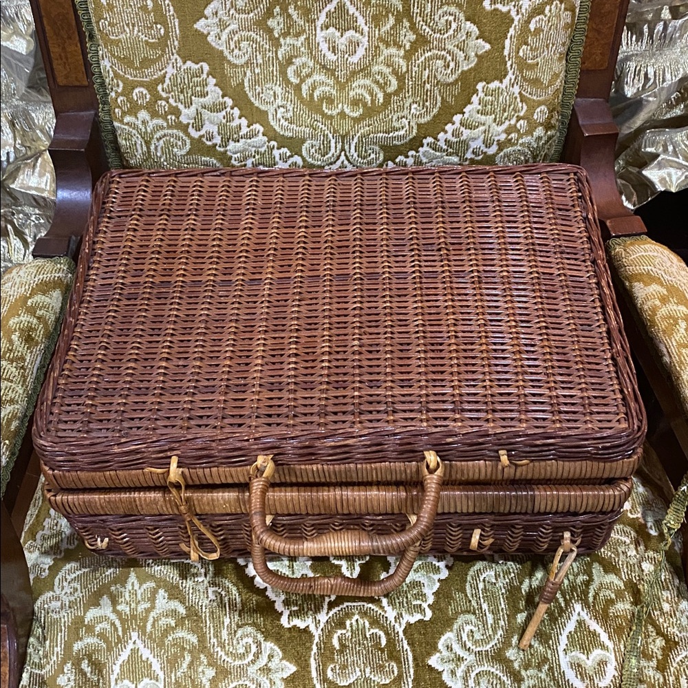 Woven Rattan Storage Basket - Brown 16 x 11 x 6 inch Vintage - Picture 2 of 5